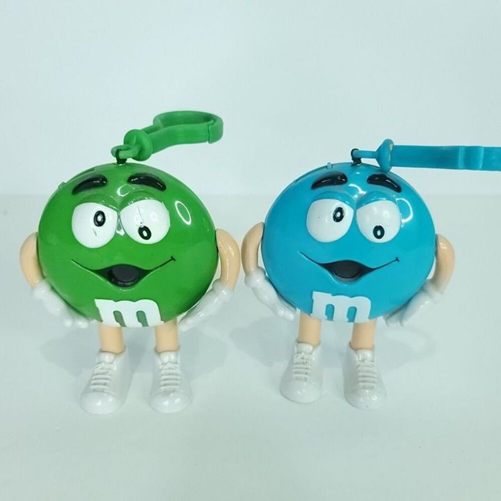 Lot Of 2 M&M Minis Green Blue Clip It Dispensers Belt Backpack Clips